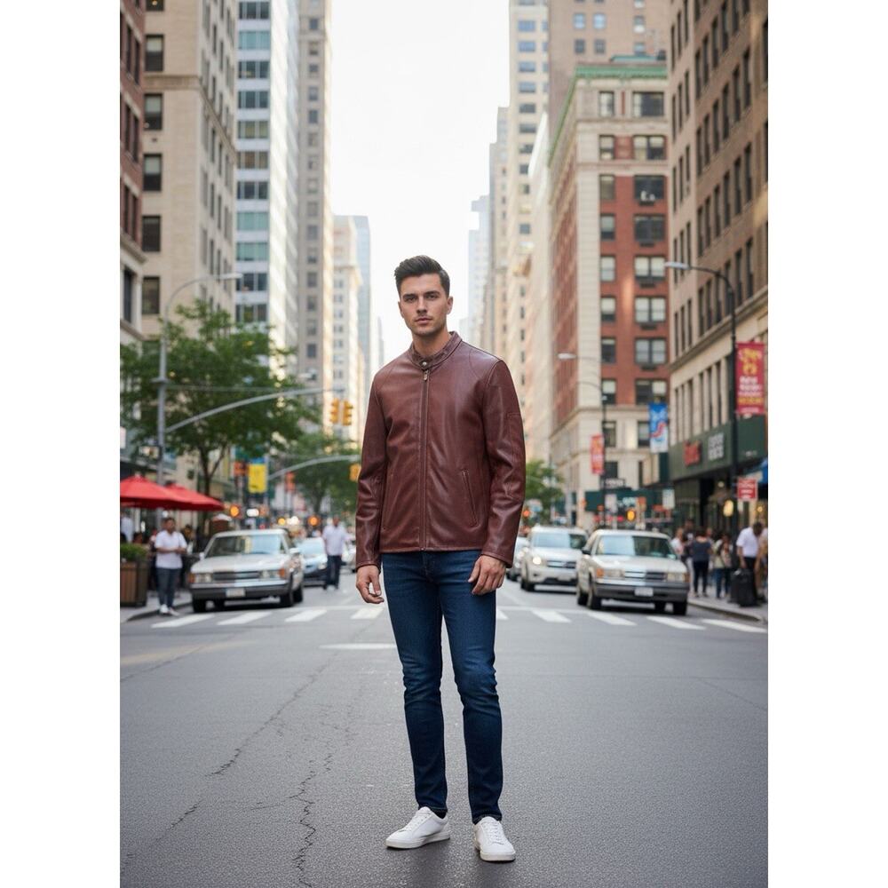 Material London Men’s Burgundy Leather Jacket Sz M